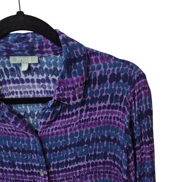 Habitat Top Womens S Purple Button Down Shirt Long Sleeve Lightweight Frilly - Picture 8 of 8